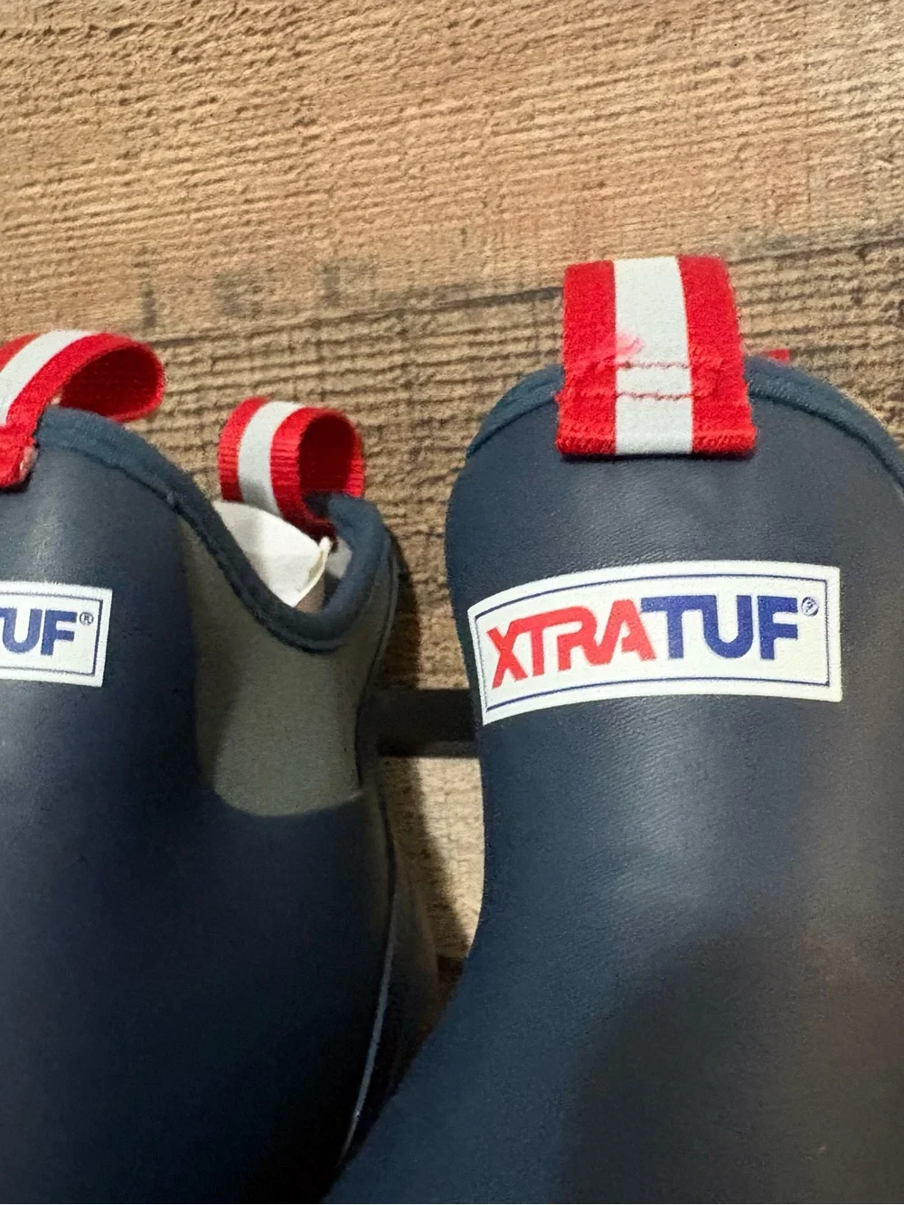 Xtra Tough Navy Rain Slip-On Boots with Red Trim